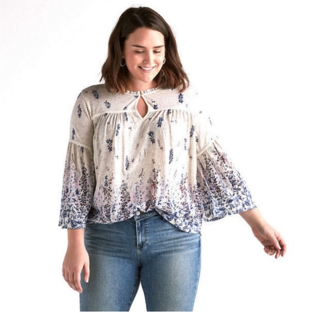 Lucky Brand Floral Keyhole Peasant Top